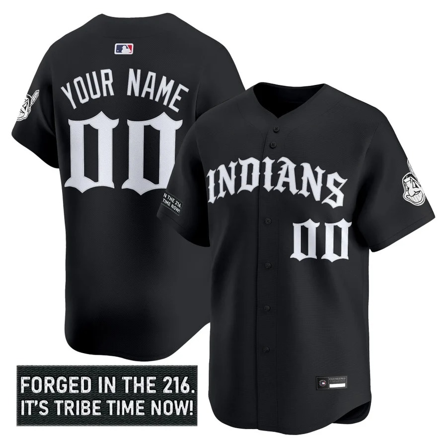 Cleveland Indians 'Old English Edition' Vapor Premier Limited Custom Jersey Black - All Stitched
