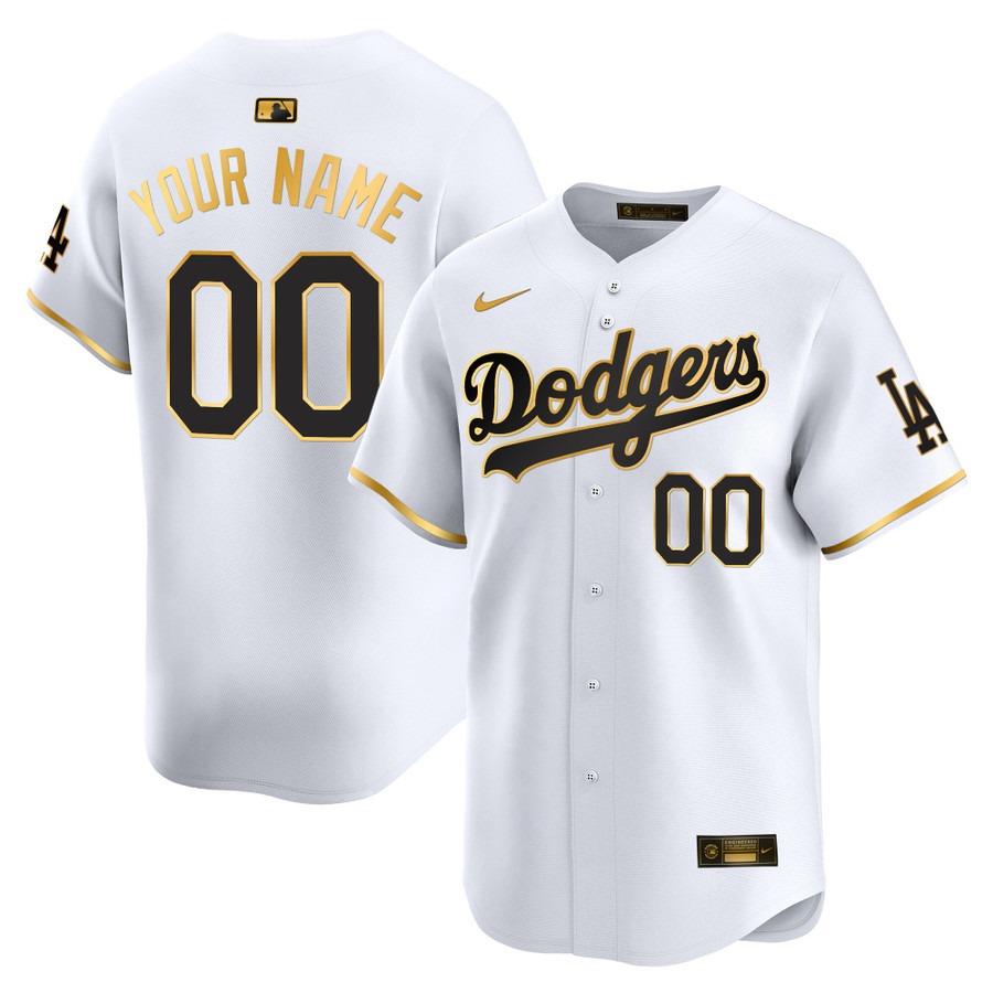 Los Angeles Dodgers Vapor Premier Limited Custom Jersey White Gold - All Stitched