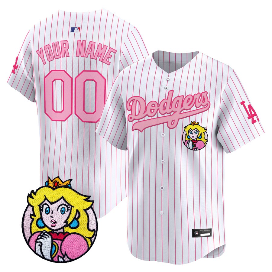Los Angeles Dodgers x Super Mario Vapor Premier Limited Custom Jersey Princess Peach - All Stitched