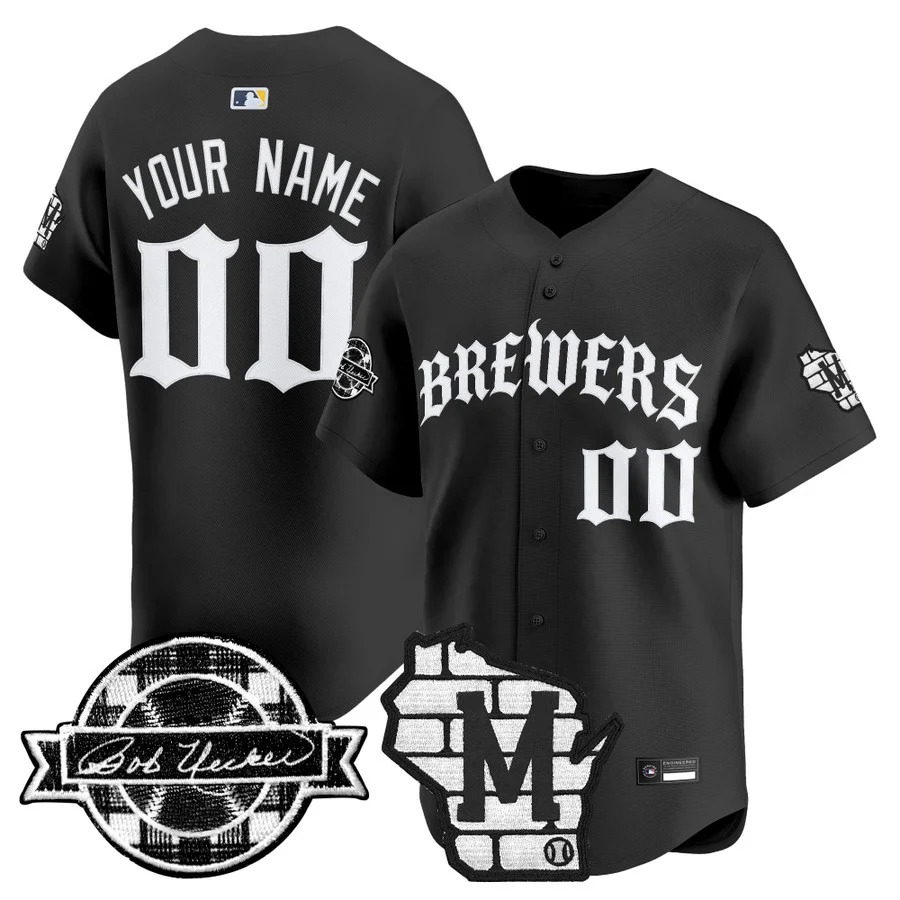 Milwaukee Brewers 'Old English Edition' Vapor Premier Limited Custom Jersey Black - All Stitched