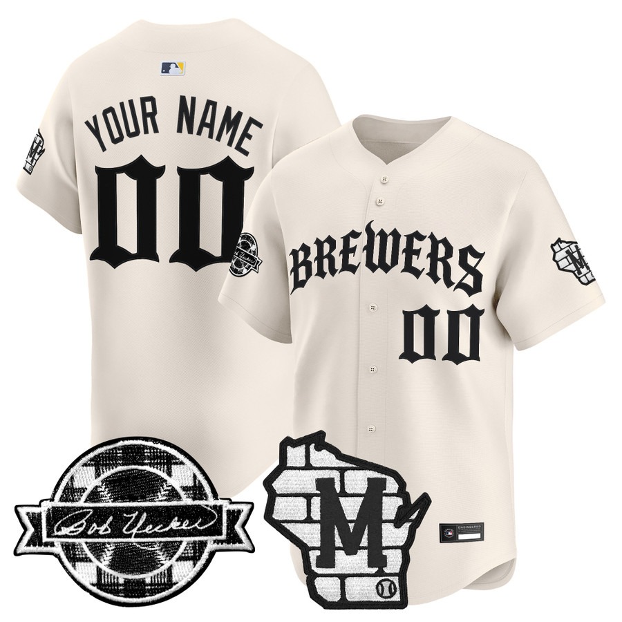 Milwaukee Brewers 'Old English Edition' Vapor Premier Limited Custom Jersey Cream - All Stitched