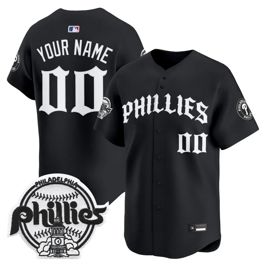 Philadelphia Phillies 'Old English Edition' Vapor Premier Limited Custom Jersey Black - All Stitched
