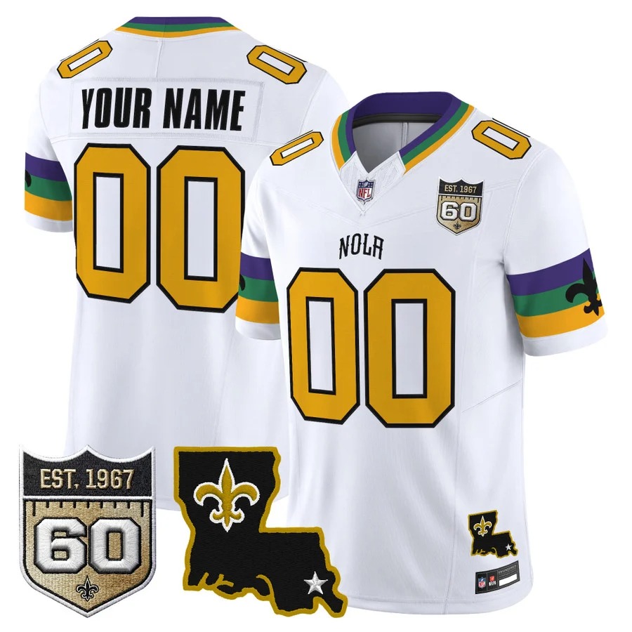 Saints 2026 New Orleans City Vapor Limited Custom Jersey White - 60th Anniversary Patch - All Stitched