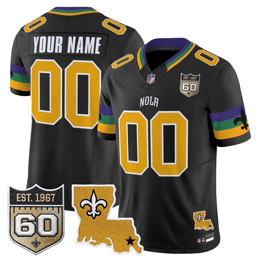 Saints 2026 New Orleans City Vapor Limited Custom Jersey Black - 60th Anniversary Patch - All Stitched