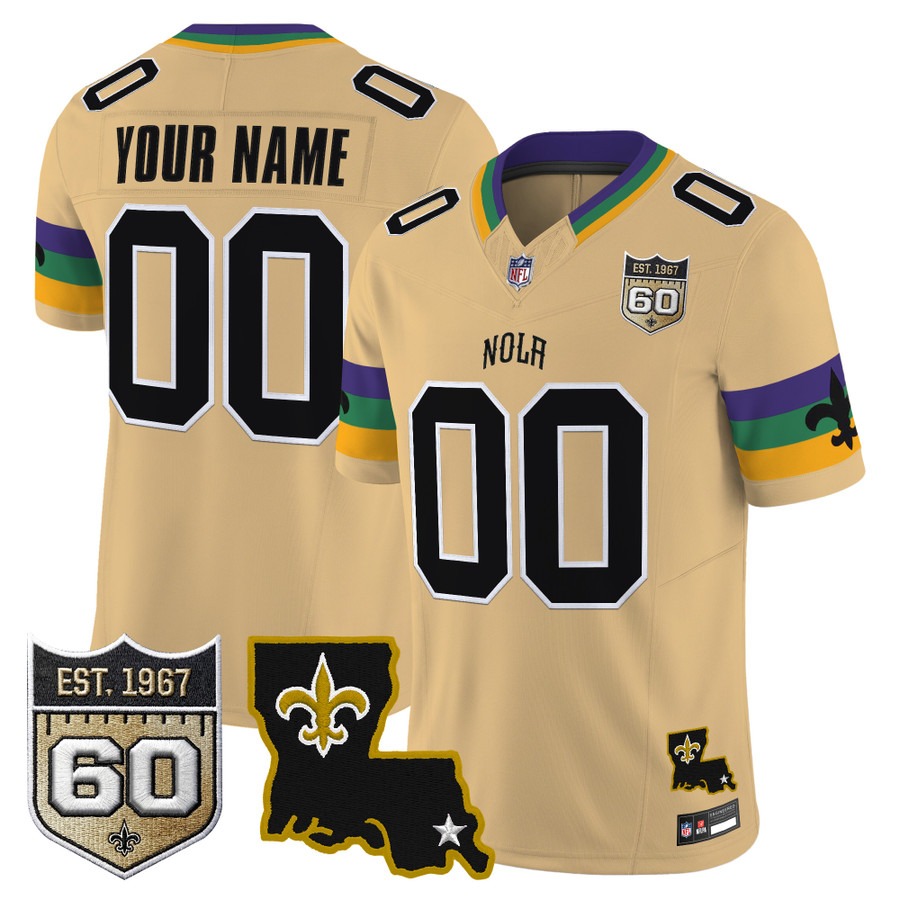 Saints 2026 New Orleans City Vapor Limited Custom Jersey Gold - 60th Anniversary Patch - All Stitched