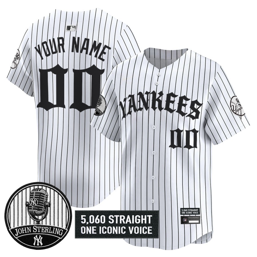 Yankees 'Old English Edition' Vapor Premier Limited Custom Jersey Pinstripe - John Sterling Patch - All Stitched