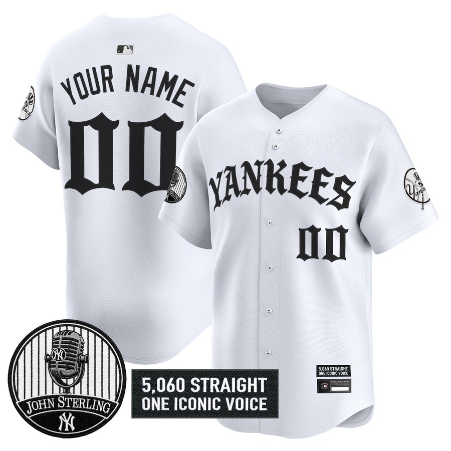 Yankees 'Old English Edition' Vapor Premier Limited Custom Jersey White - John Sterling Patch - All Stitched