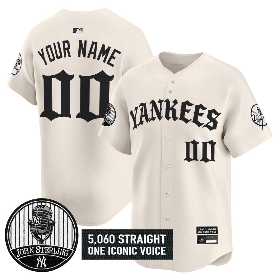 Yankees 'Old English Edition' Vapor Premier Limited Custom Jersey Cream - John Sterling Patch - All Stitched