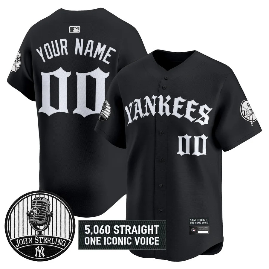 Yankees 'Old English Edition' Vapor Premier Limited Custom Jersey Black - John Sterling Patch - All Stitched