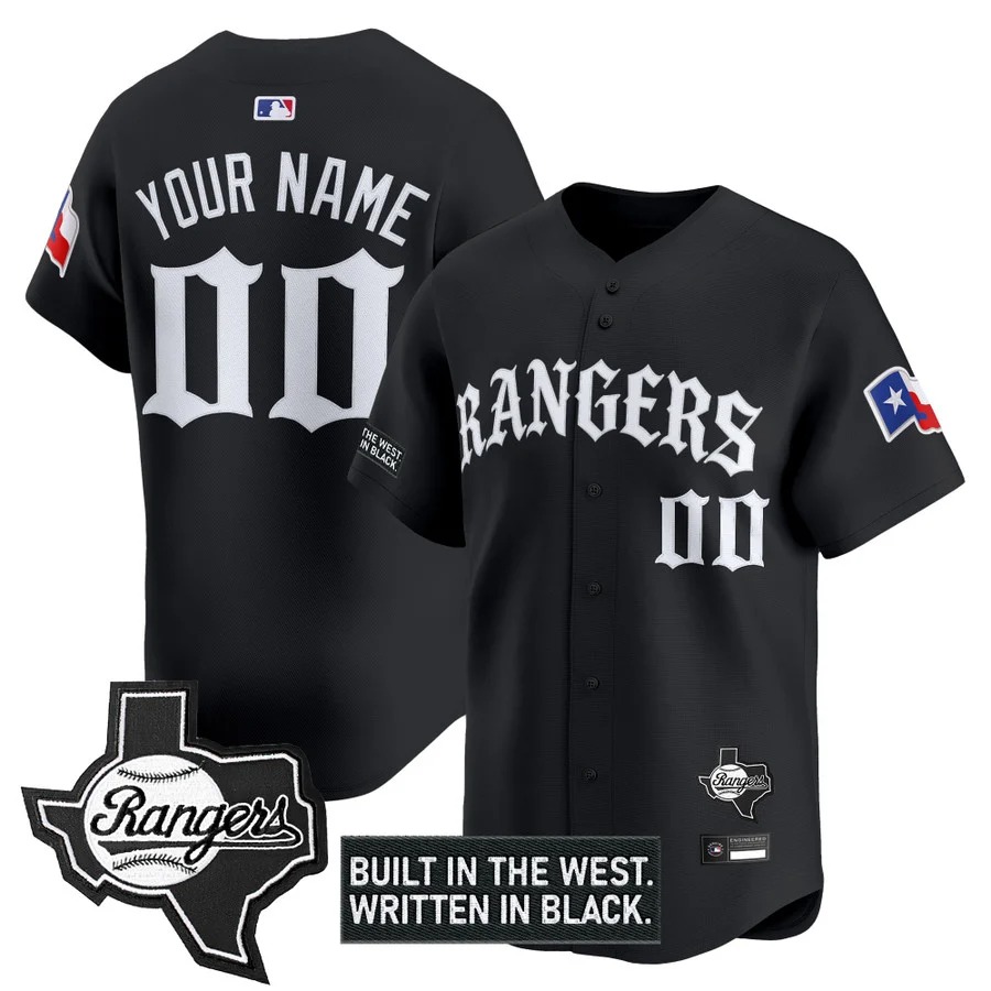 Texas Rangers 'Old English Edition' Vapor Premier Limited Custom Jersey Black - All Stitched