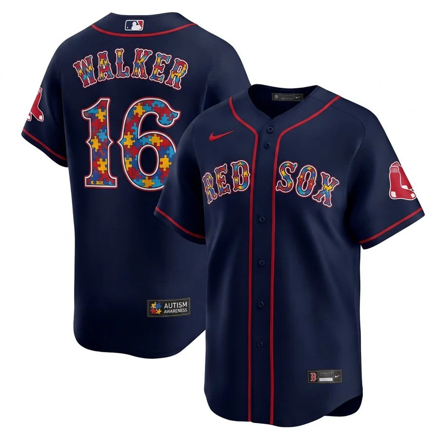 WALKER #16 Boston Red Sox Navy Jersey - Stitched