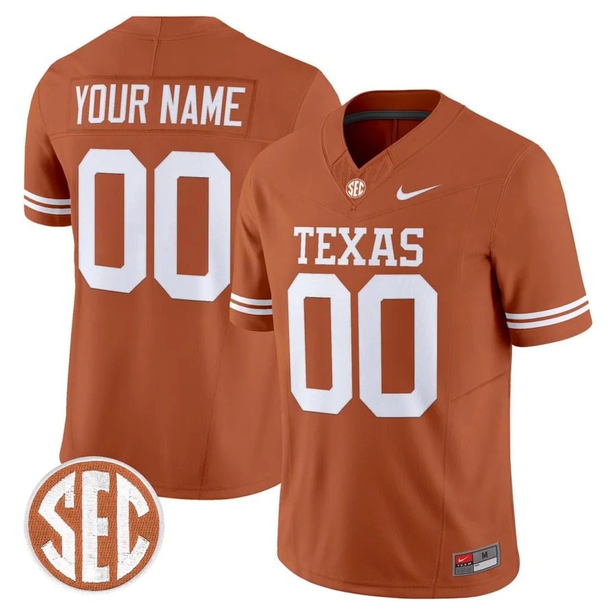 Texas Longhorns Custom Jersey Burnt Orange - All Stitched