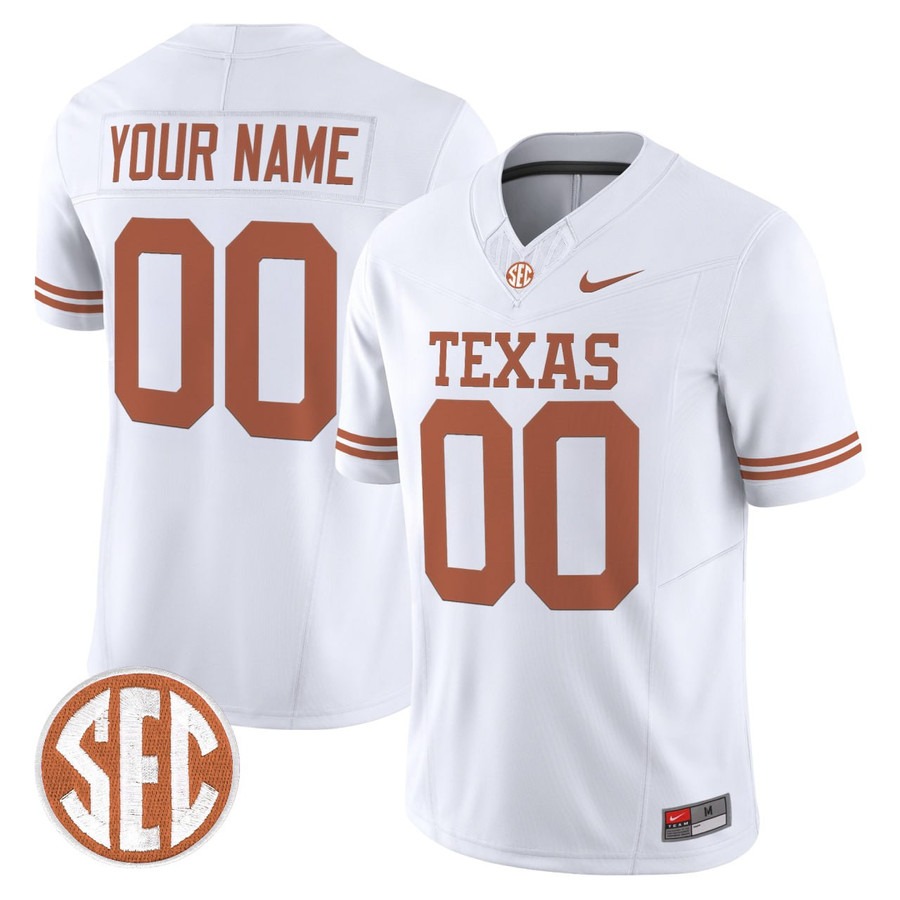 Texas Longhorns Custom Jersey White - All Stitched