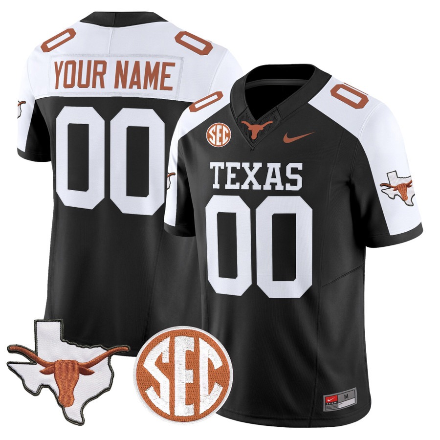 Texas Longhorns 2026 State Map & SEC Patch Vapor Limited Custom Jersey Black Alternate - All Stitched