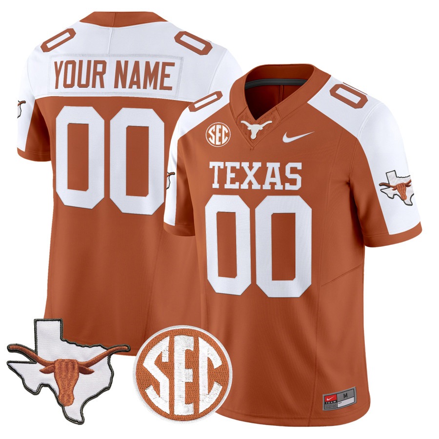 Texas Longhorns 2026 State Map & SEC Patch Vapor Limited Custom Jersey Orange Alternate - All Stitched