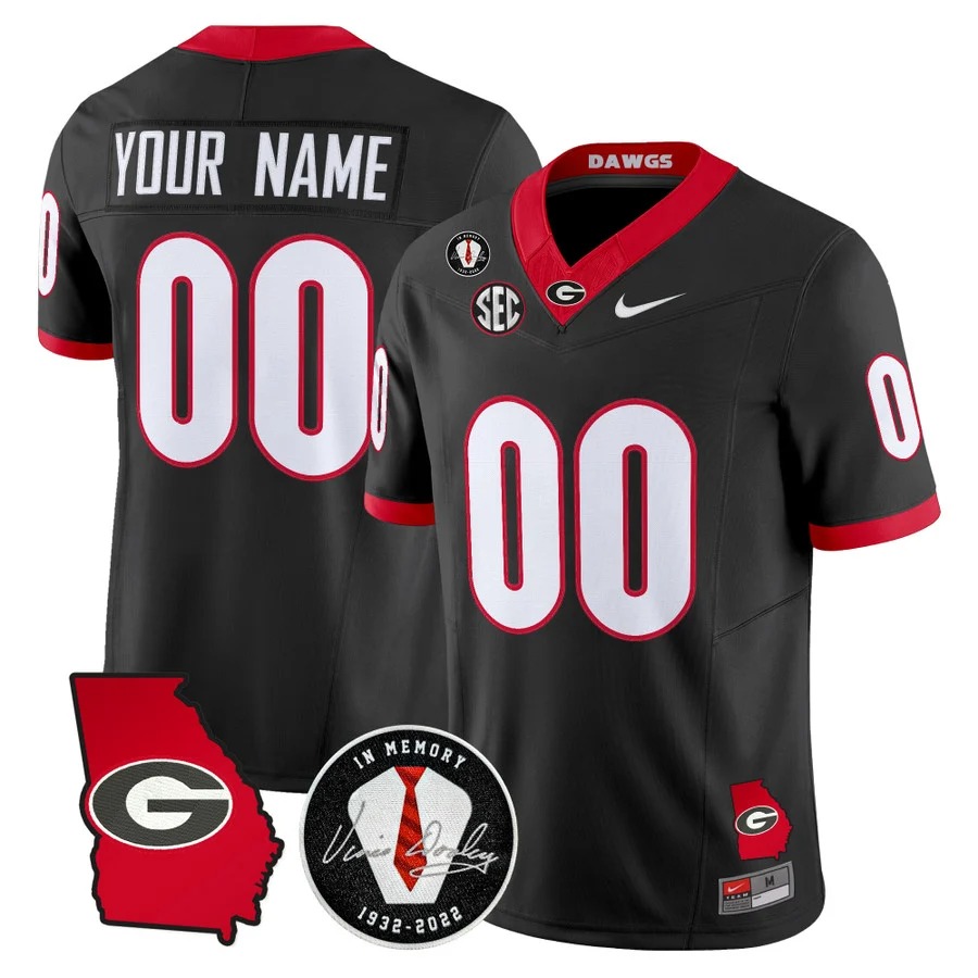 Georgia Bulldogs 2026 Georgia Map & Vince Dooley Patch Vapor Limited Custom Jersey Black - All Stitched