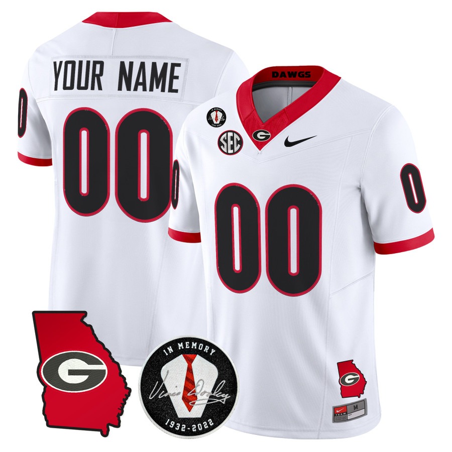 Georgia Bulldogs 2026 Georgia Map & Vince Dooley Patch Vapor Limited Custom Jersey White - All Stitched