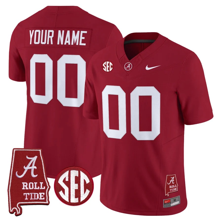 Alabama Crimson Tide 2026 Vapor Limited Custom Jersey Crimson - Alabama Map - All Stitched