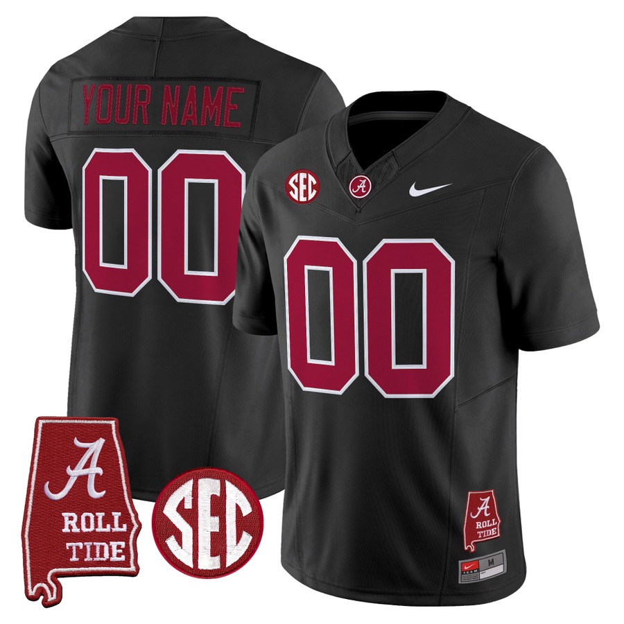 Alabama Crimson Tide 2026 Vapor Limited Custom Jersey Black - Alabama Map - All Stitched