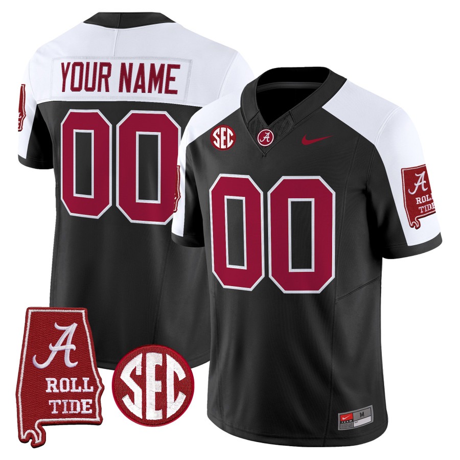 Alabama Crimson Tide 2026 Vapor Limited Custom Jersey Black Alternate - Alabama Map - All Stitched