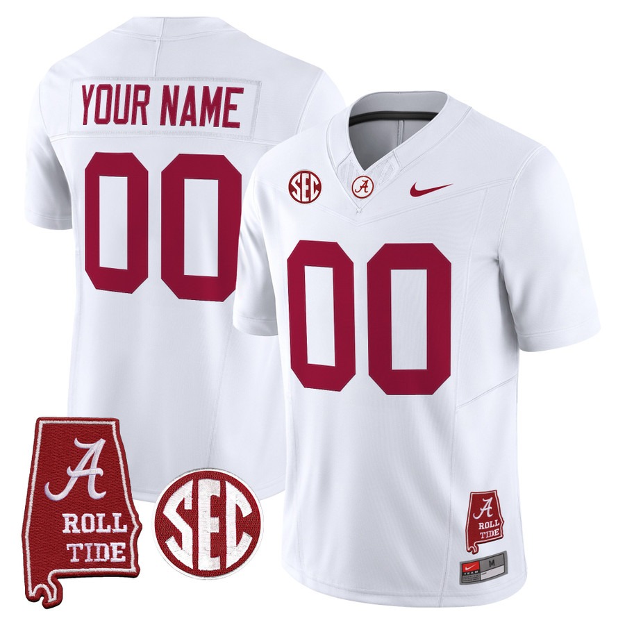 Alabama Crimson Tide 2026 Vapor Limited Custom Jersey White - Alabama Map - All Stitched