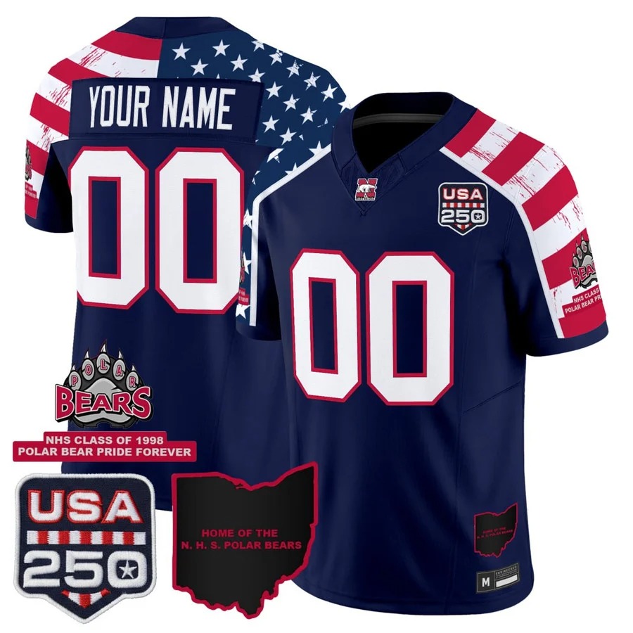 Northridge Polar Bears Football America 250th Anniversary Custom Jersey - All Stitched