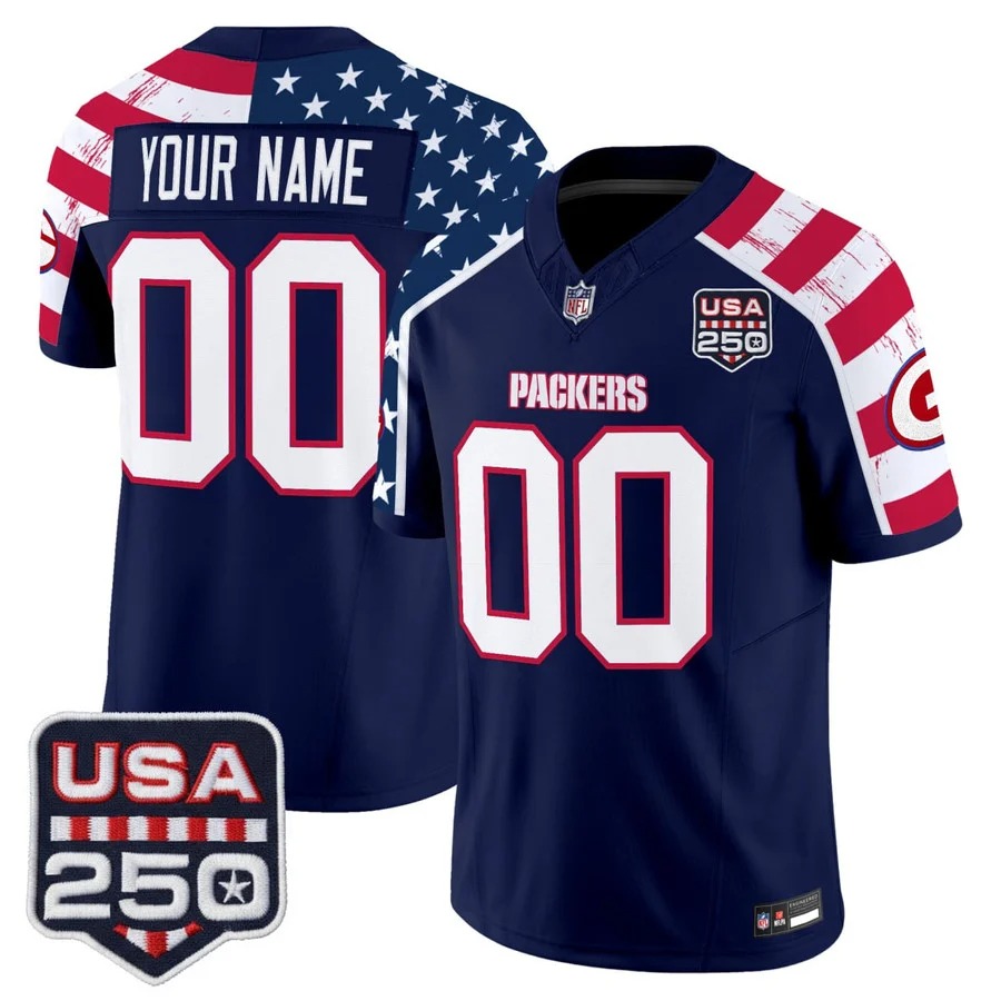 Green Bay Packers America 250th Anniversary Custom Jersey - All Stitched