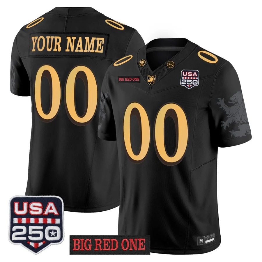 Army Black Knights Big Red One & USA 250 Patch Vapor Custom Jersey - Stitched Numbers Patches - Black Lion Graphic Sleeves