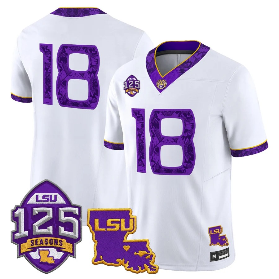 LSU Tigers #18 'Silent Season of 1918' Vapor Limited Jersey White - Louisiana Patch - All Stitched