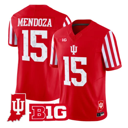 Indiana Hoosiers #15 Fernando Mendoza Candy Stripe Vapor Football Jersey Red - Indiana State Patch - All Stitched