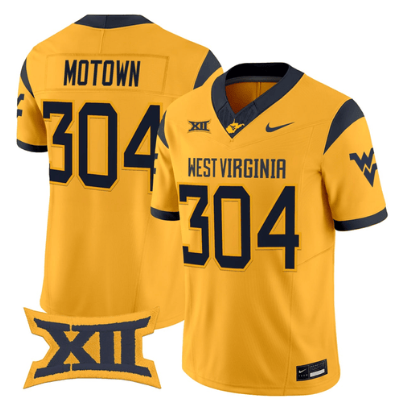 Motown #304 West Virginia Mountaineers Gold Jersey - All Stitched