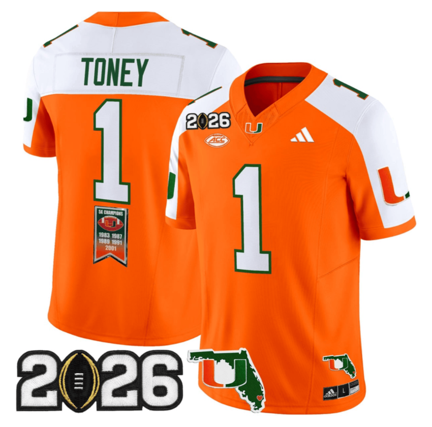 Malachi Toney #1 Miami Hurricanes Orange Jersey - All Stitched