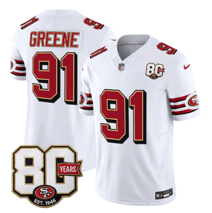Kevin Greene #91 San Francisco 49ers 80 Years Patch White Jersey - All Stitched