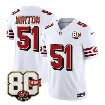 Ken Norton Jr. #51 San Francisco 49ers 80 Years Patch White Jersey - All Stitched