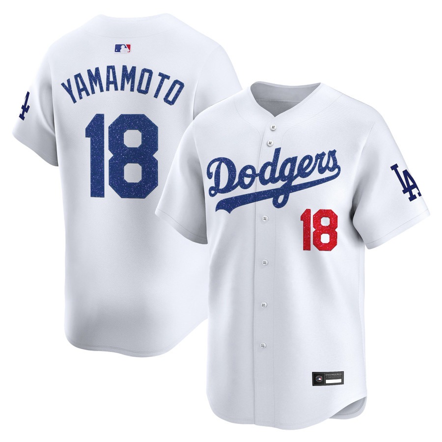 Los Angeles Dodgers #18 Yamamoto Glitter Vapor Premier Limited Jersey White - All Stitched