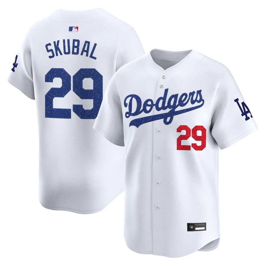 Los Angeles Dodgers #29 Tarik Skubal Glitter Vapor Premier Limited Jersey White - All Stitched