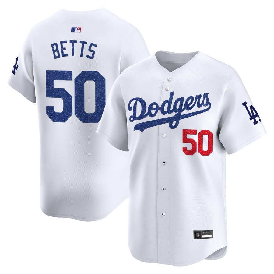 Los Angeles Dodgers #50 Mookie Betts Glitter Vapor Premier Limited Jersey White - All Stitched