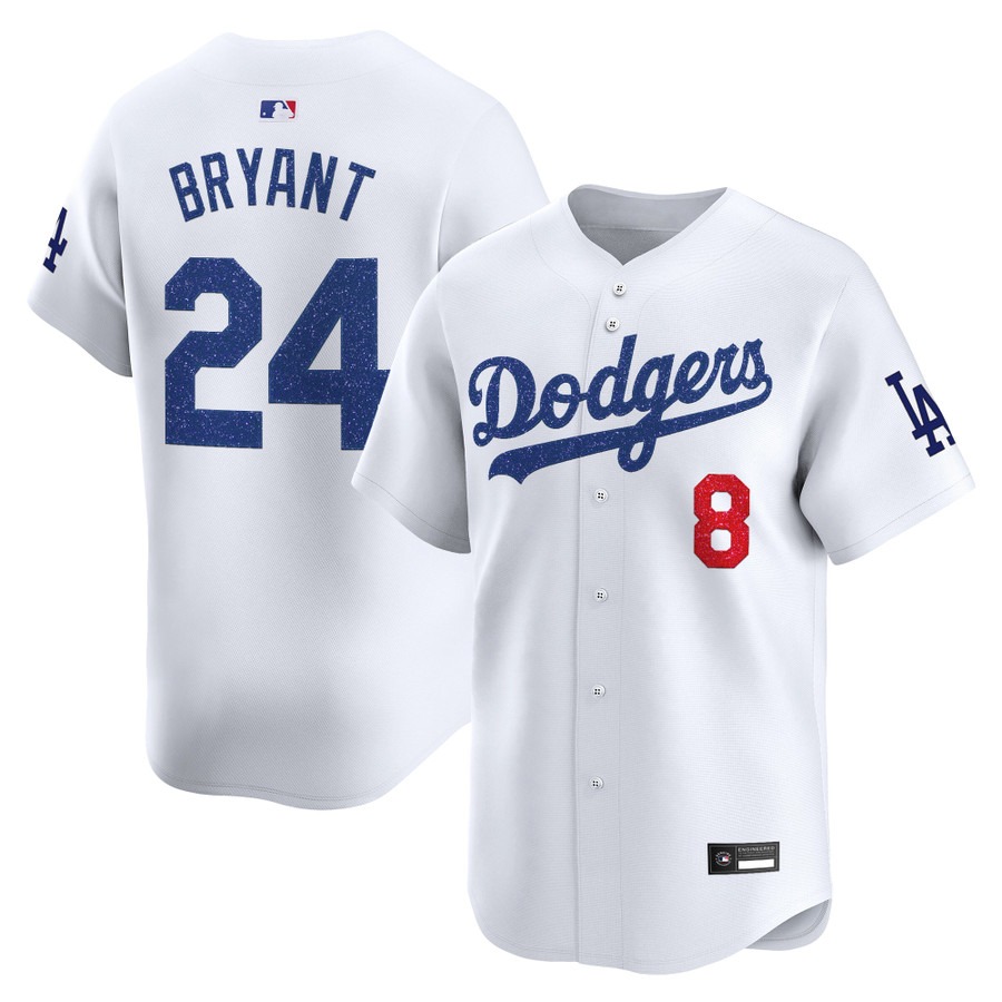 Los Angeles Dodgers #8 24 Kobe Bryant Glitter Vapor Premier Limited Jersey White - All Stitched