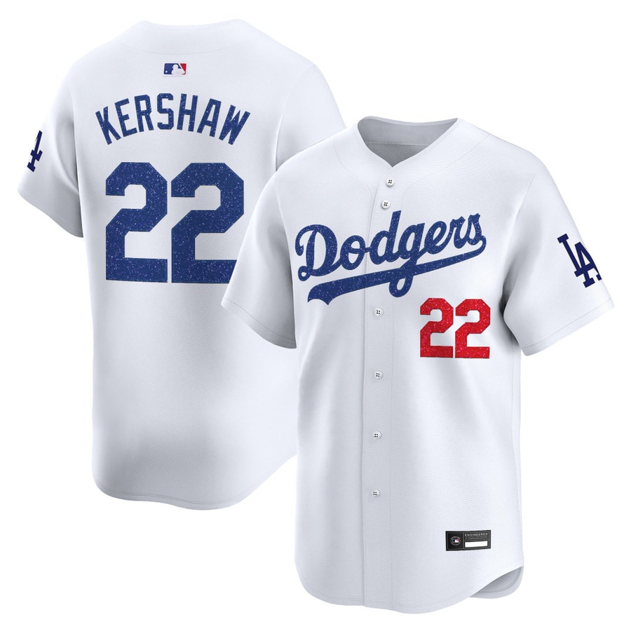 Los Angeles Dodgers #22 Clayton Kershaw Glitter Vapor Premier Limited Jersey White - All Stitched