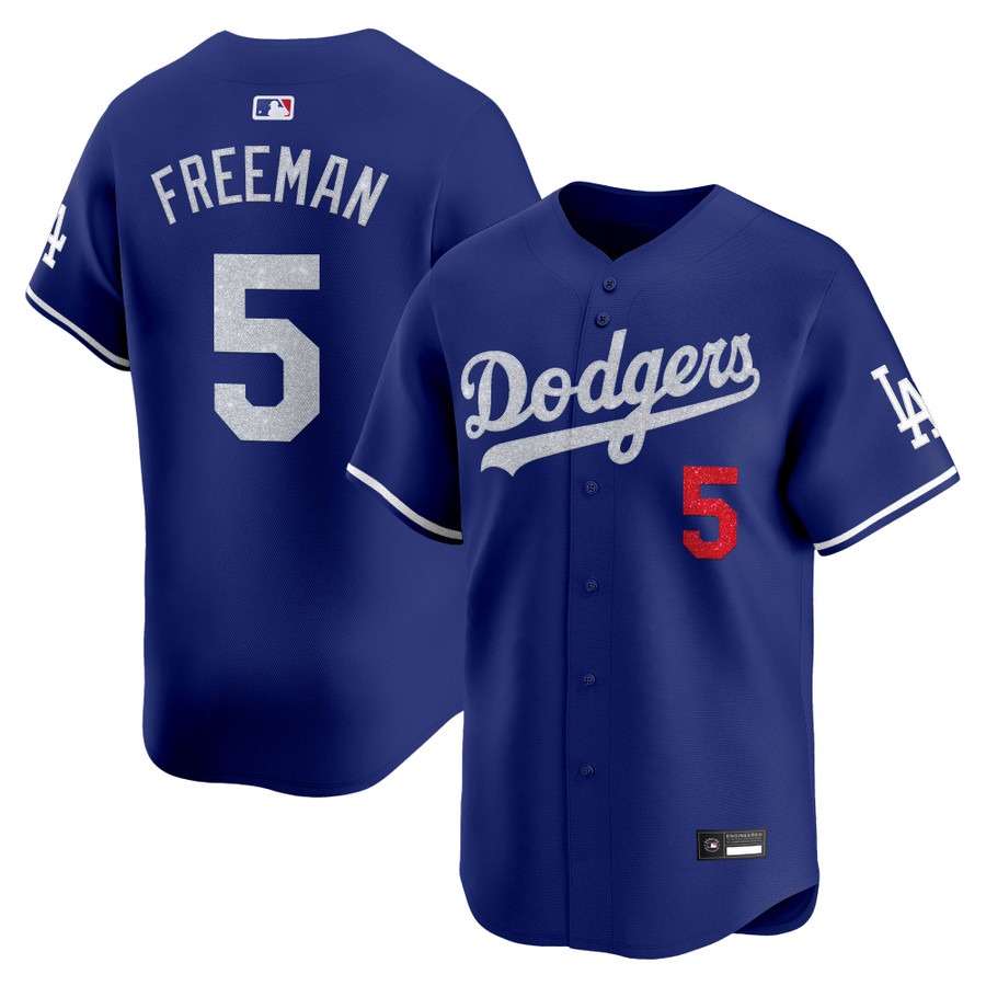Los Angeles Dodgers #5 Freddie Freeman Glitter Vapor Premier Limited Jersey Royal - All Stitched