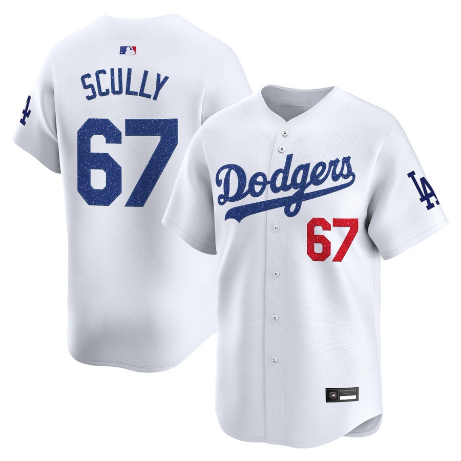 Los Angeles Dodgers #67 Vin Scully Glitter Vapor Premier Limited Jersey White - All Stitched