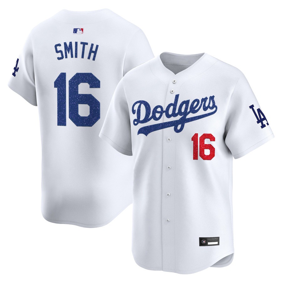 Los Angeles Dodgers #16 Will Smith Glitter Vapor Premier Limited Jersey White - All Stitched