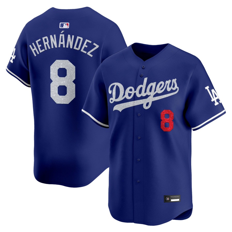 Los Angeles Dodgers #8 Kike Hernandez Glitter Vapor Premier Limited Jersey Royal - All Stitched