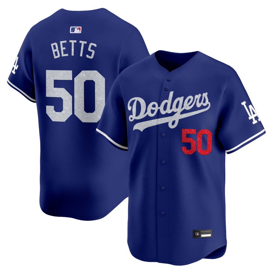 Los Angeles Dodgers #50 Mookie Betts Glitter Vapor Premier Limited Jersey Royal - All Stitched