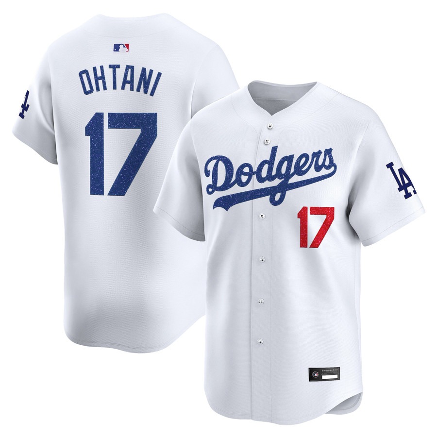 Los Angeles Dodgers #17 Shohei Ohtani Glitter Vapor Premier Limited Jersey White - All Stitched