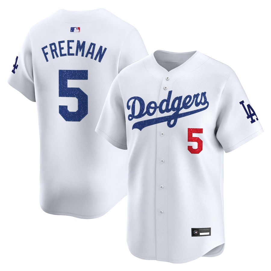 Los Angeles Dodgers #5 Freddie Freeman Glitter Vapor Premier Limited Jersey White - All Stitched