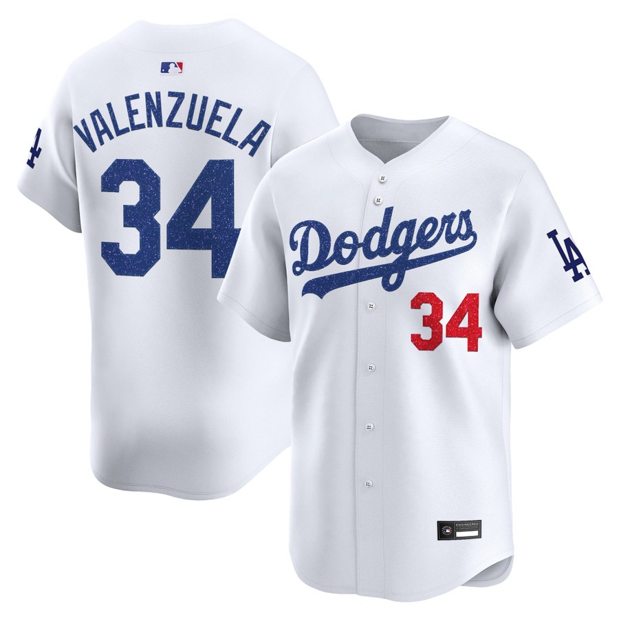 Los Angeles Dodgers #34 Fernando Valenzuela Glitter Vapor Premier Limited Jersey White - All Stitched
