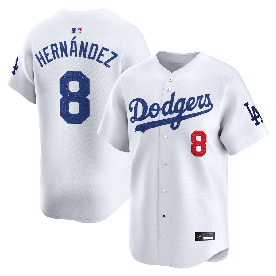 Los Angeles Dodgers #8 Kike Hernandez Glitter Vapor Premier Limited Jersey White - All Stitched