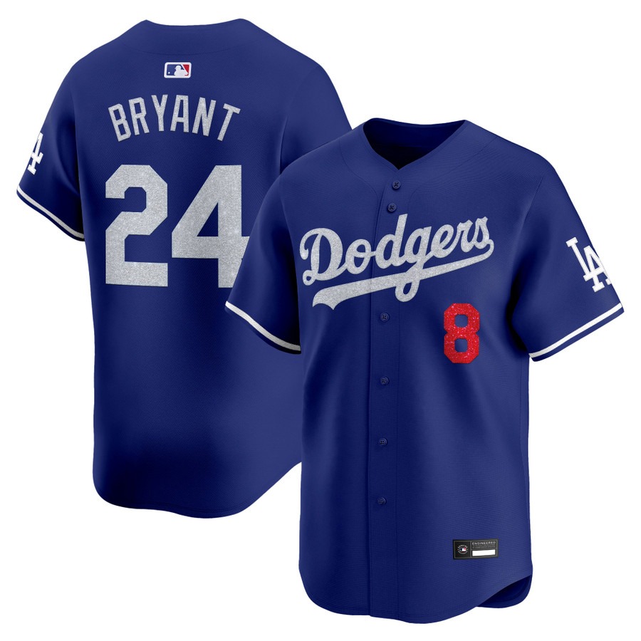 Los Angeles Dodgers #8 24 Kobe Bryant Glitter Vapor Premier Limited Jersey Royal - All Stitched