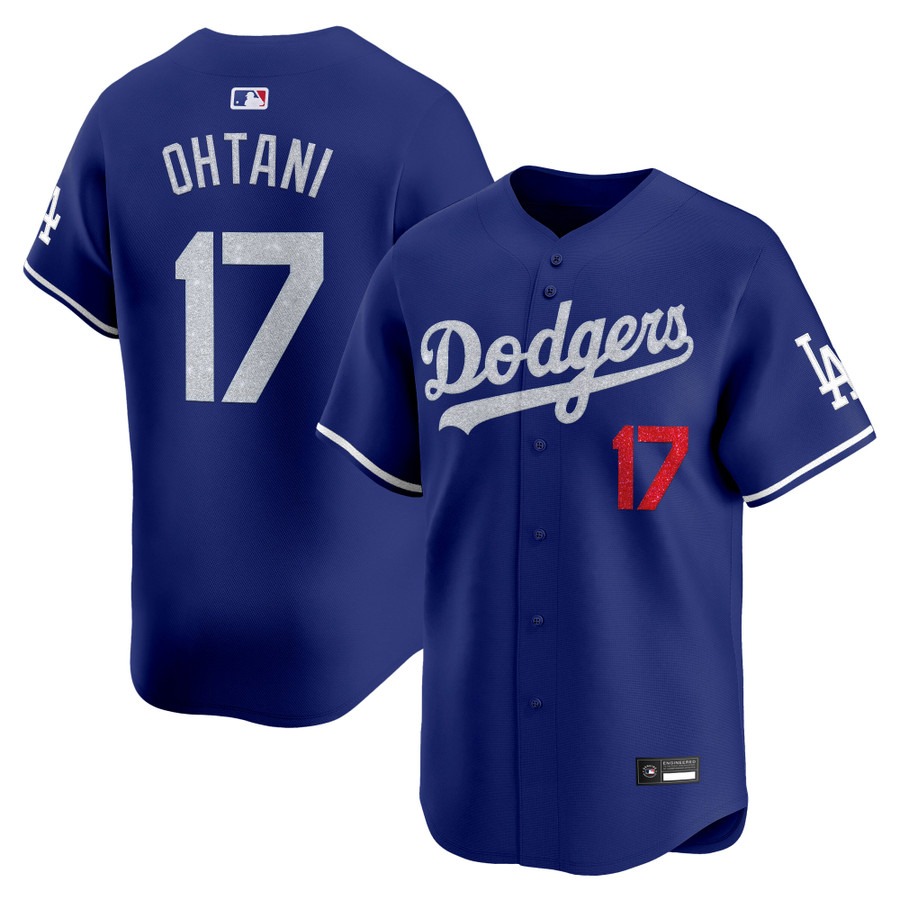 Los Angeles Dodgers #17 Shohei Ohtani Glitter Vapor Premier Limited Jersey Royal - All Stitched